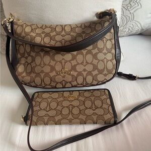 Coach Tan and Brown Signature Shoulder Bag with Wallet NWOT